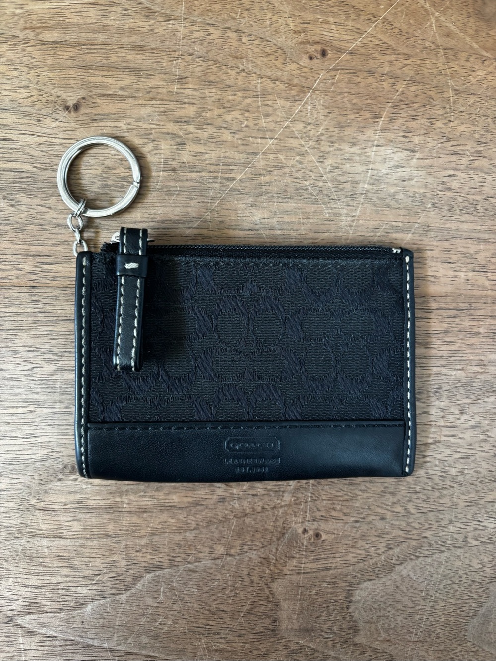 Coach Black Signature Card Case with Key Ring